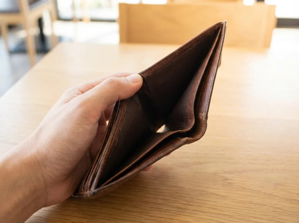 hand opening empty wallet